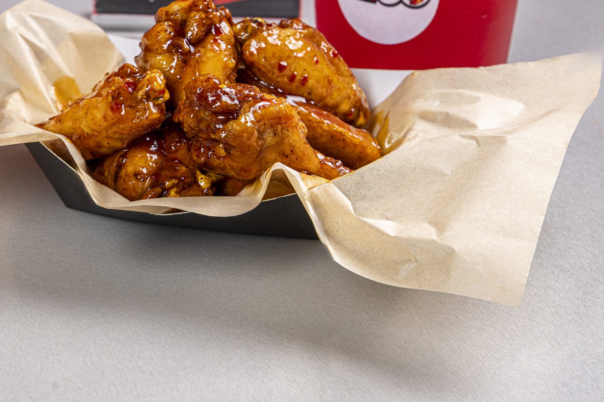 Basket of glazed M2GO wings